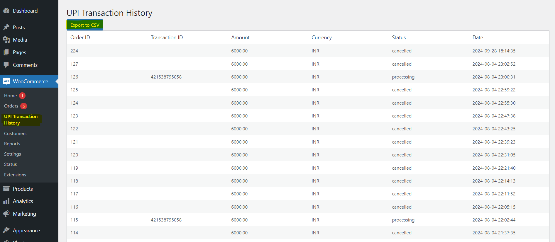 Transaction History Screenshot